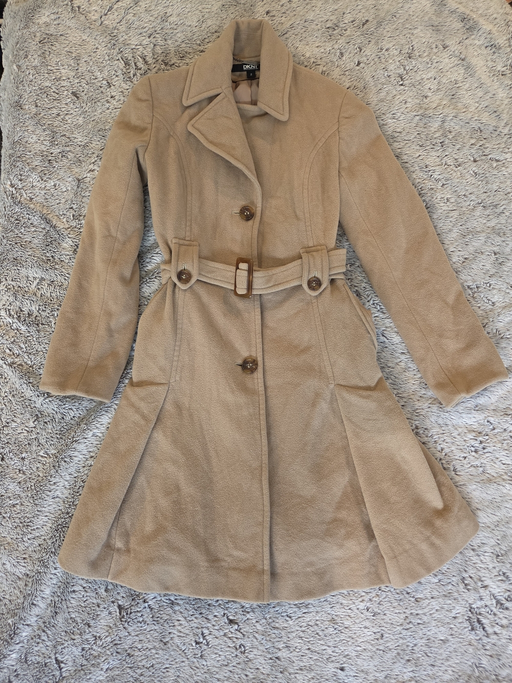 DKNY Wool Blend Trench Coat in Brown Size 2